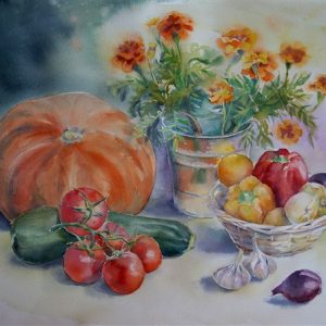 Vitamins for dinner, watercolor, 57×76 cm
